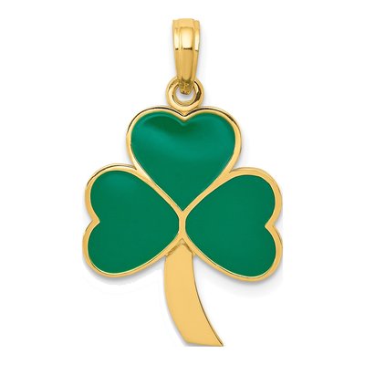 10K Yellow Gold Green Enamel Shamrock Pendant