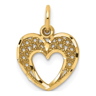10K Yellow Gold Diamond-Cut Filigree Heart Charm