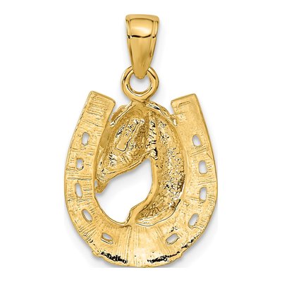 10K Yellow Gold Horse Head Horseshoe Pendant – view 5