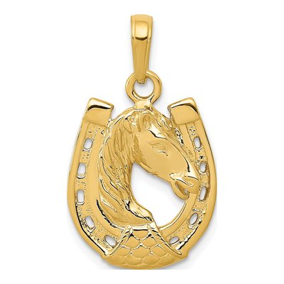 10K Yellow Gold Horse Head Horseshoe Pendant