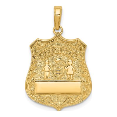 10K Yellow Gold Large Police Badge Pendant