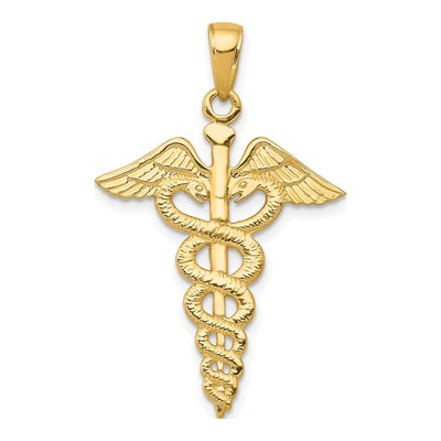 10K Yellow Gold Large Caduceus Pendant