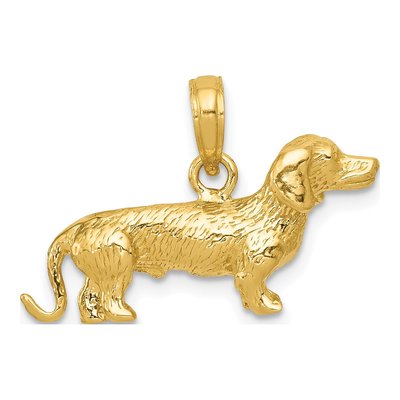 10K Yellow Gold 3D Dachshund Dog Pendant