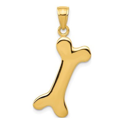 10K Yellow Gold 3D Dog Bone Pendant