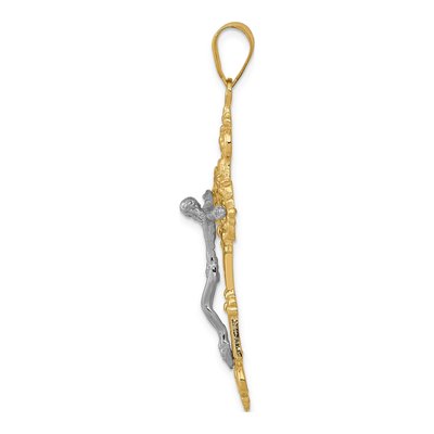 10K Two-Tone Gold INRI Fleur de Lis Crucifix Pendant – view 3