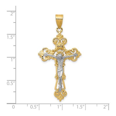 10K Two-Tone Gold INRI Fleur de Lis Crucifix Pendant – view 4