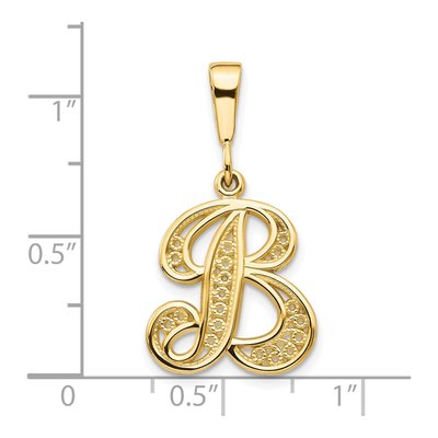 10K Yellow Gold Filigree Initial B Pendant – view 4
