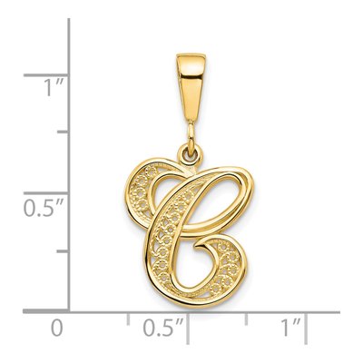 10K Yellow Gold Filigree Initial C Pendant – view 4
