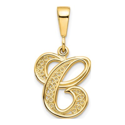 10K Yellow Gold Filigree Initial C Pendant
