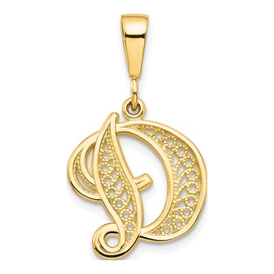 10K Yellow Gold Filigree Initial D Pendant
