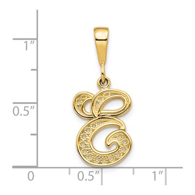 10K Yellow Gold Filigree Initial E Pendant – view 4