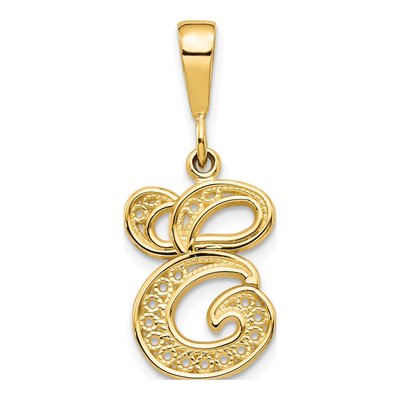 10K Yellow Gold Filigree Initial E Pendant