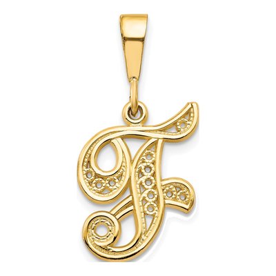 10K Yellow Gold Filigree Initial F Pendant