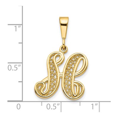 10K Yellow Gold Filigree Initial H Pendant – view 4