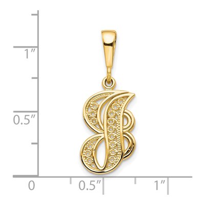 10K Yellow Gold Filigree Initial J Pendant – view 4