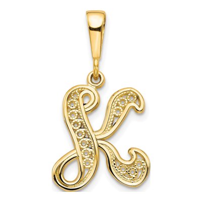 10K Yellow Gold Filigree Initial K Pendant