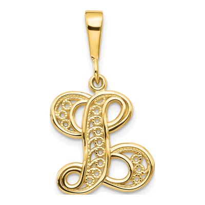 10K Yellow Gold Filigree Initial L Pendant