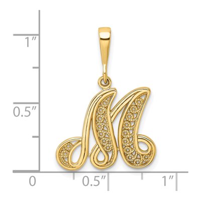 10K Yellow Gold Filigree Initial M Pendant – view 4