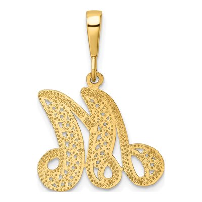 10K Yellow Gold Filigree Initial M Pendant – view 5