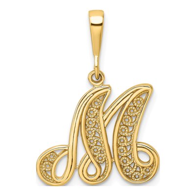 10K Yellow Gold Filigree Initial M Pendant