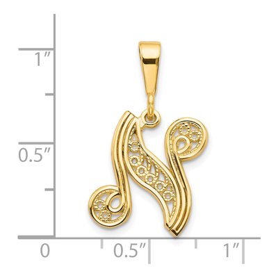 10K Yellow Gold Filigree Initial N Pendant – view 4