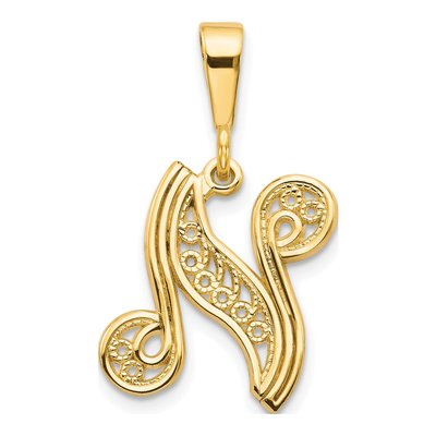 10K Yellow Gold Filigree Initial N Pendant