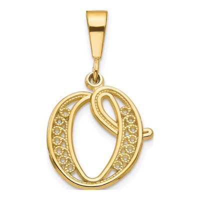 10K Yellow Gold Filigree Initial O Pendant