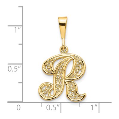 10K Yellow Gold Filigree Initial R Pendant – view 4