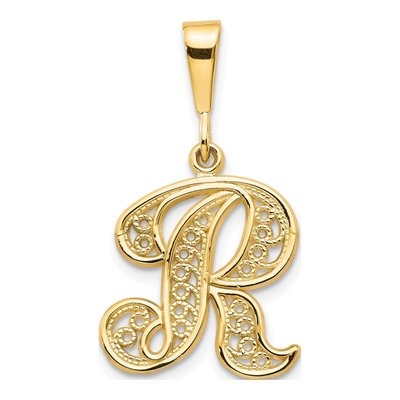10K Yellow Gold Filigree Initial R Pendant