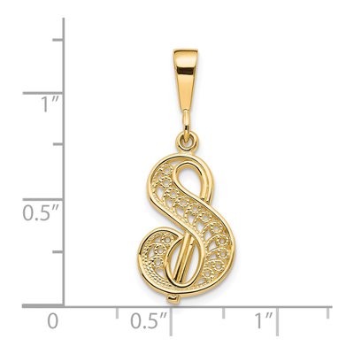 10K Yellow Gold Filigree Initial S Pendant – view 4