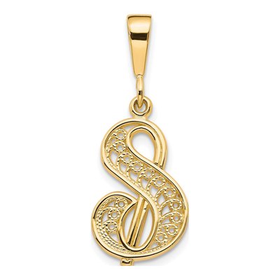 10K Yellow Gold Filigree Initial S Pendant