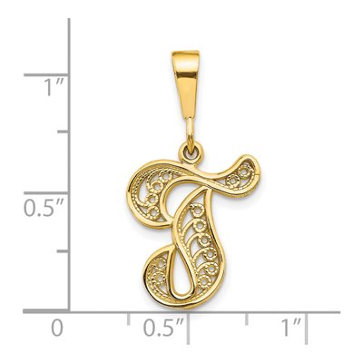 10K Yellow Gold Filigree Initial T Pendant – view 4
