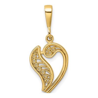 10K Yellow Gold Filigree Initial V Pendant