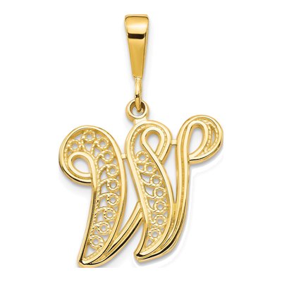 10K Yellow Gold Filigree Initial W Pendant