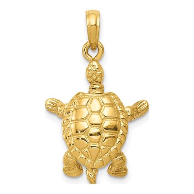 10K Yellow Gold 3D Moveable Turtle Pendant