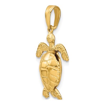10K Yellow Gold 3D Moveable Turtle Pendant – view 6