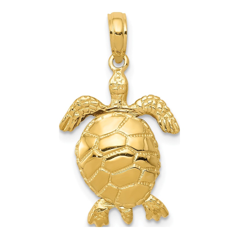 10K Yellow Gold 3D Moveable Turtle Pendant
