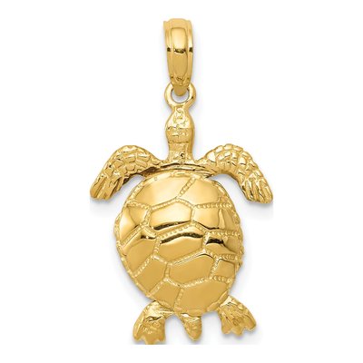 10K Yellow Gold 3D Moveable Turtle Pendant