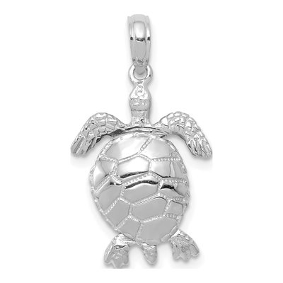 10K White Gold 3D Moveable Turtle Pendant