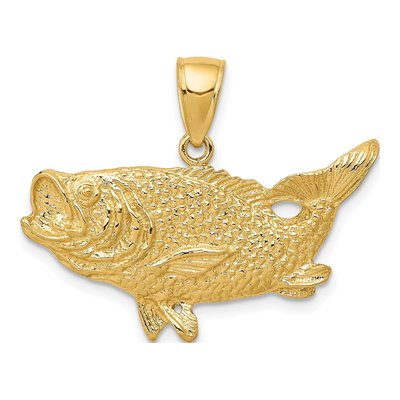 10K Yellow Gold Bass Fish Pendant