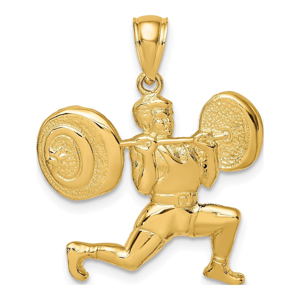 10K Yellow Gold Solid Weightlifter Charm Pendant