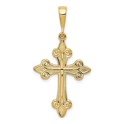 10K Yellow Gold Fleur de Lis Cross Pendant