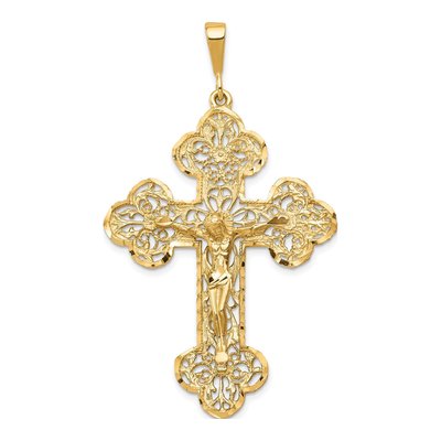 10K Yellow Gold Large Filigree Crucifix Pendant