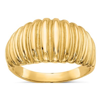 10K Yellow Gold Ribbed Dome Ring