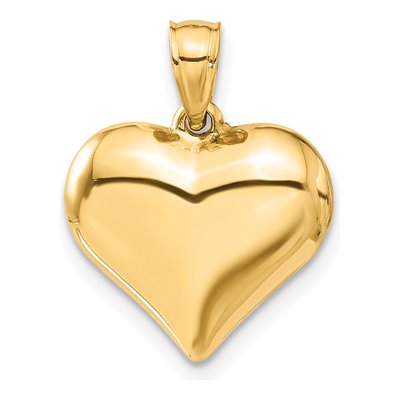 10K Yellow Gold Puffed 3-D Heart Pendant – view 5