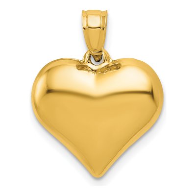 10K Yellow Gold Puffed 3-D Heart Pendant