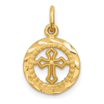 10K Yellow Gold Small Eternal Cross Circle Pendant