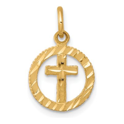 10K Yellow Gold Eternal Life Cross Circle Charm