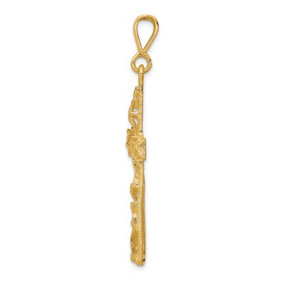 10K Yellow Gold Antiqued Vine Cross Pendant – view 3