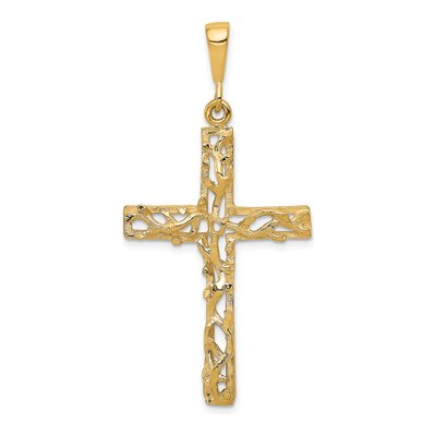 10K Yellow Gold Antiqued Vine Cross Pendant
